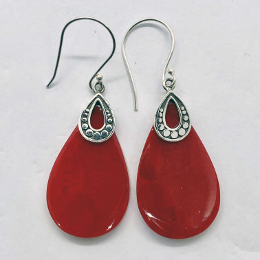ER 14711 CR-(HANDMADE 925 BALI SILVER ARMADILLO EARRINGS WITH CORAL)